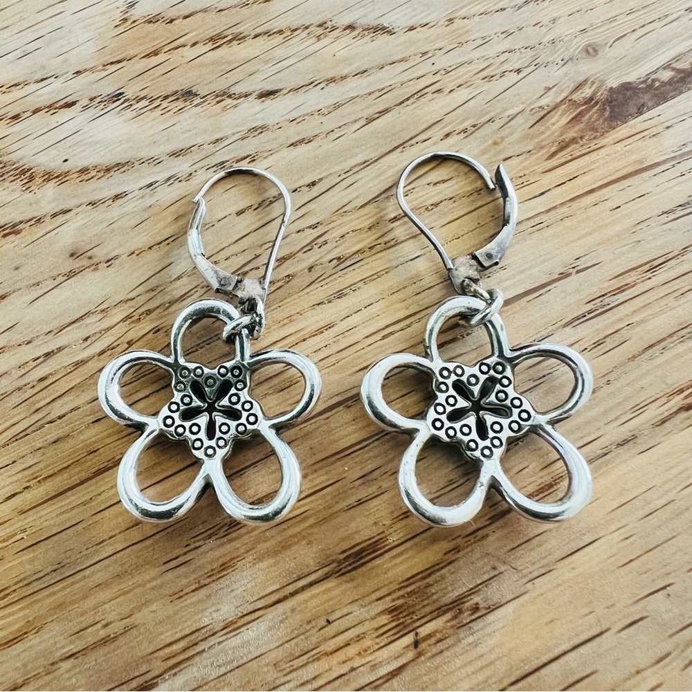 Brighton Infinity Flower Earrings Silver Plate Daisy Crystals Pendant Retired - Picture 2 of 5